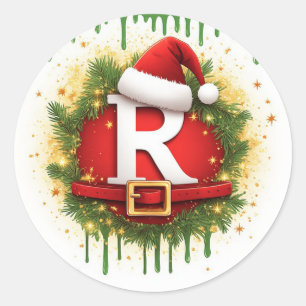 Weihnachtsbuchstabe R mit Santa-Hut als festliches Runder Aufkleber