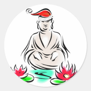 WeihnachtsBuddha zeichnend Runder Aufkleber