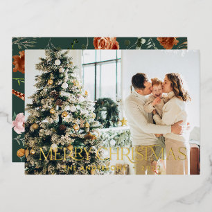 Weihnachtsbudget botanisch elegante grüne Blüte Folien Feiertagskarte