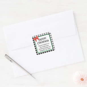 Weihnachtsbüffalo Karo Muster Adressenaufkleber Quadratischer Aufkleber
