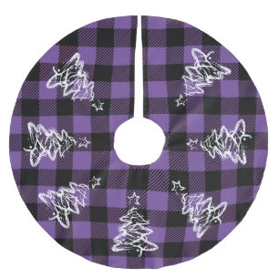 Weihnachtsbüffel Schwarz Lila Kariert Polyester Weihnachtsbaumdecke