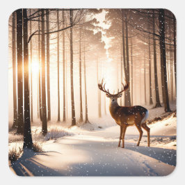 Weihnachtsbühne im Winterwald Quadratischer Aufkleber