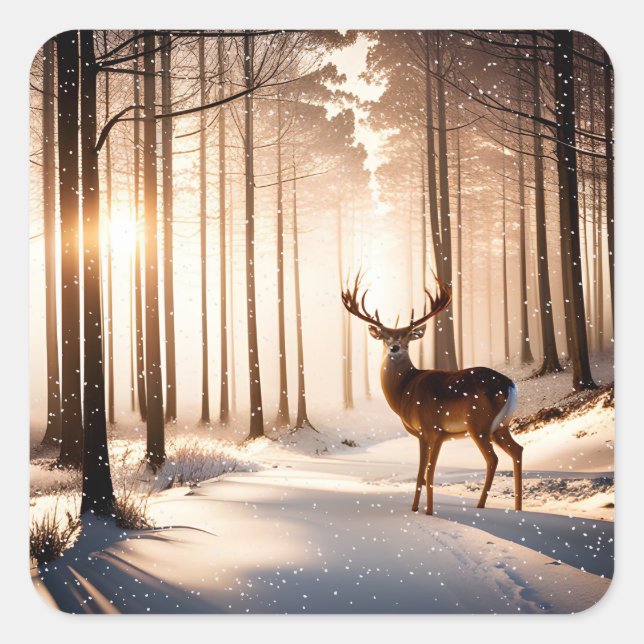 Weihnachtsbühne im Winterwald Quadratischer Aufkleber (Vorderseite)