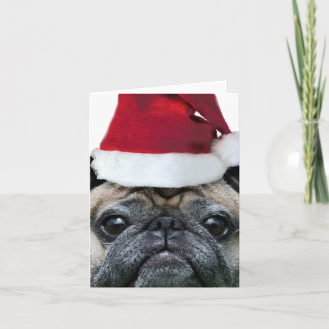Weihnachtsbund-Mops Feiertagskarte (Vorderseite)