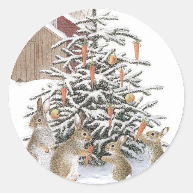 Weihnachtsbunnies Runder Aufkleber (Vorderseite)