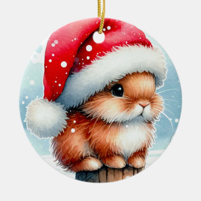 Weihnachtsbunny Keramik Ornament (Vorne)