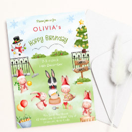 Weihnachtsbunny Rabbit Winter Kid Geburtstagsparty Einladung