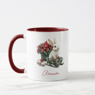 Weihnachtsbunter Hase Roter Poinsettia mit eigenem Tasse