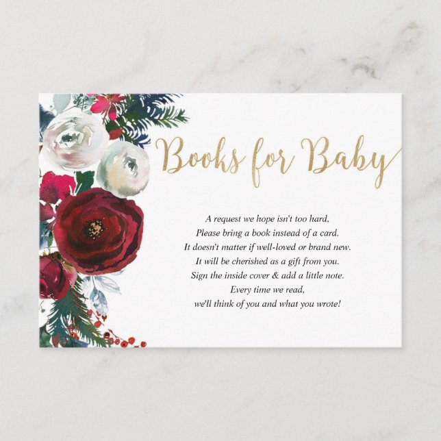 Weihnachtsburgunder goldene Blumenbücher für Babye Begleitkarte (Vorderseite)