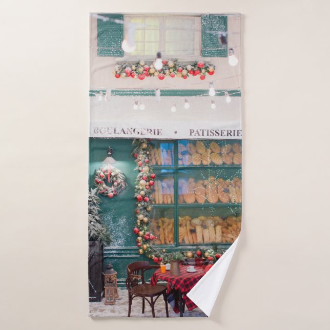 Weihnachtscafe-Bäckerei-Außenseite mit Weihnachtsd Badehandtuch (Badehandtuch)