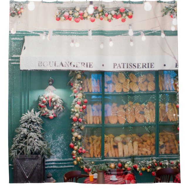 Weihnachtscafe-Bäckerei-Außenseite mit Weihnachtsd Duschvorhang (Vorderseite)