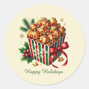 Weihnachtscaramel Popcorn Happy Holidays Runder Aufkleber