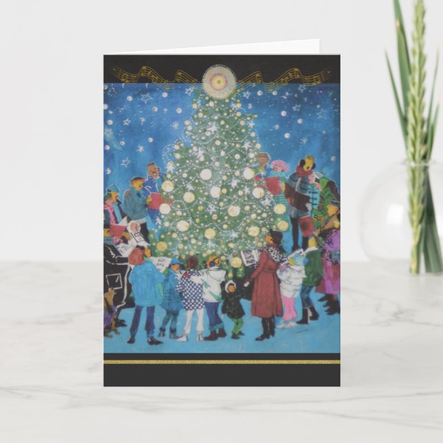Weihnachtscarolers-Weihnachtsbaum-Karte Feiertagskarte (Vorderseite)