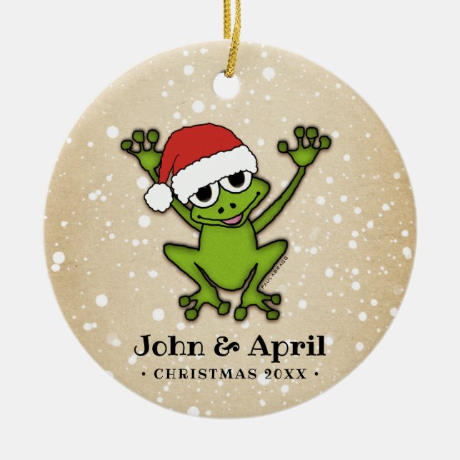 WeihnachtsCartoon-Frosch Keramik Ornament (Vorne)