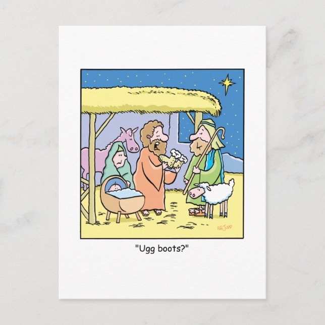 WeihnachtsCartoon Ugg Stiefel Feiertagspostkarte (Vorderseite)