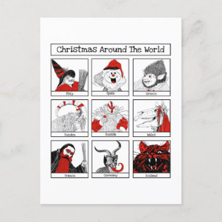 Weihnachtscharakter rund um die Welt Postkarte