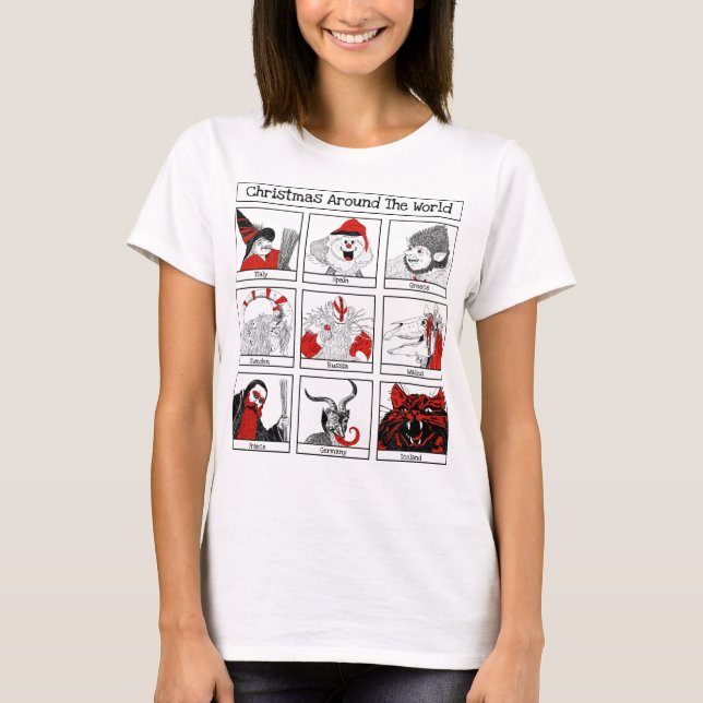 Weihnachtscharakter rund um die Weltausstellung T-Shirt (Vorderseite)