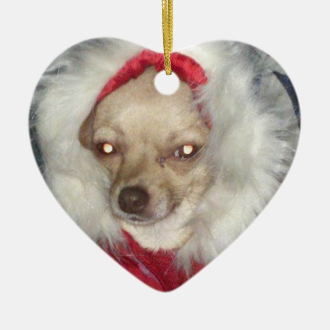 WeihnachtsChihuahua-Herz-Verzierung Keramikornament (Vorne)