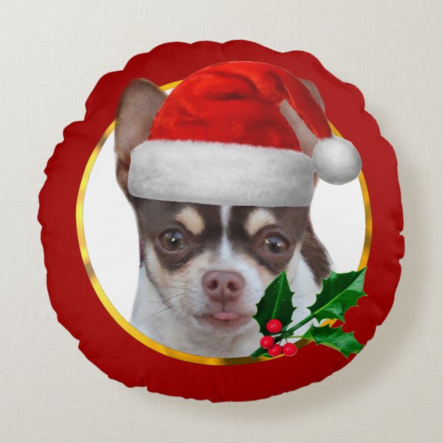 WeihnachtsChihuahuahund Rundes Kissen (Vorderseite)