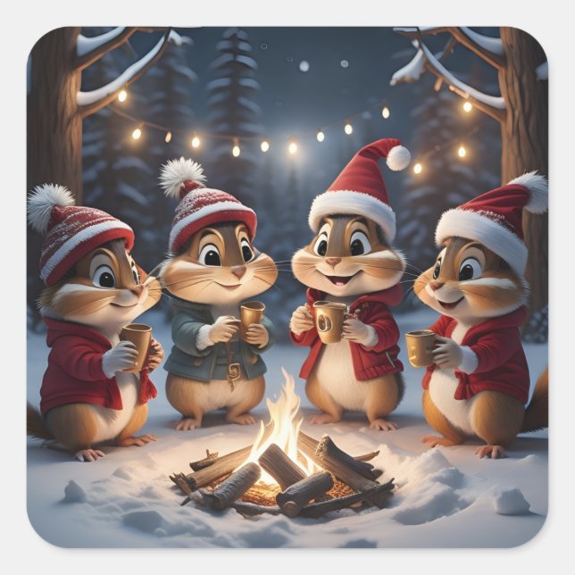 Weihnachtschipklammern Quadratischer Aufkleber (Vorderseite)
