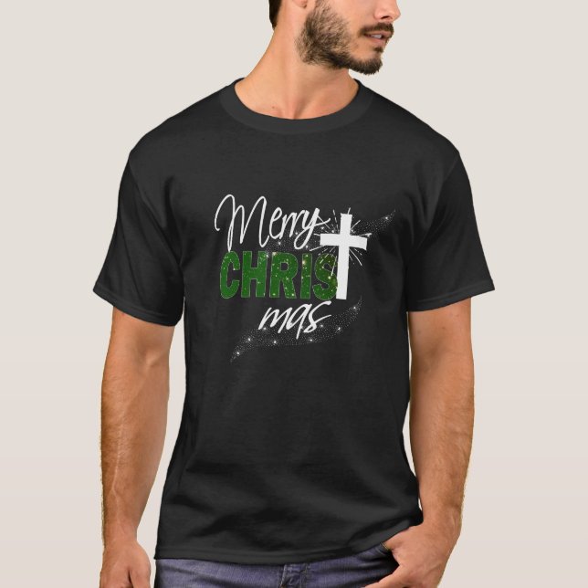 Weihnachtschristliche frohe Weihnachten mit Kreuz T-Shirt (Vorderseite)
