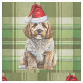 Weihnachtscockapoo Hund und Grüner Karierter Urlau Stoff