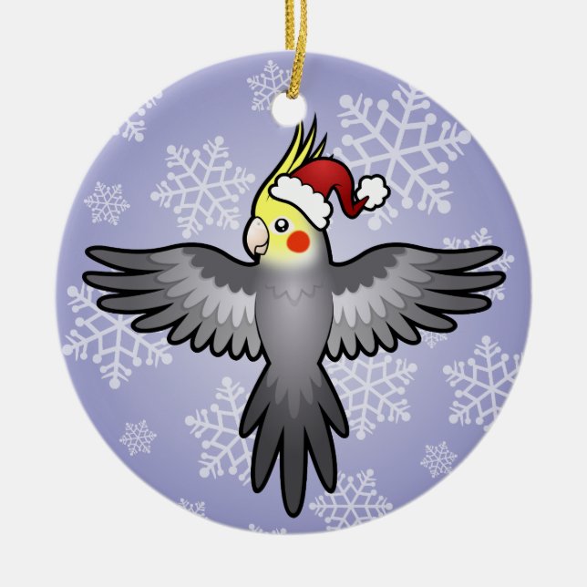 WeihnachtsCockatiel Keramik Ornament (Vorne)