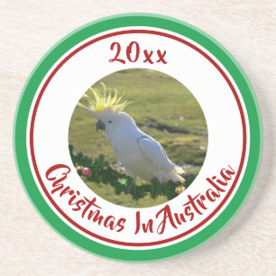 Weihnachtscockatoo auf der dekorierten Kiefernzwei Getränkeuntersetzer