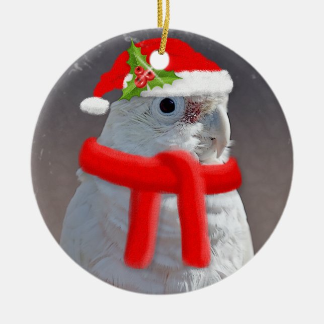 Weihnachtscockatoo-Verzierung Keramikornament (Vorne)