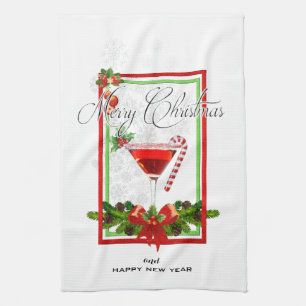 Weihnachtscocktail-Aquarell-Kunst Küchentuch