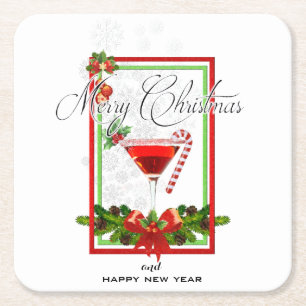 Weihnachtscocktail-Aquarell-Kunst Rechteckiger Pappuntersetzer