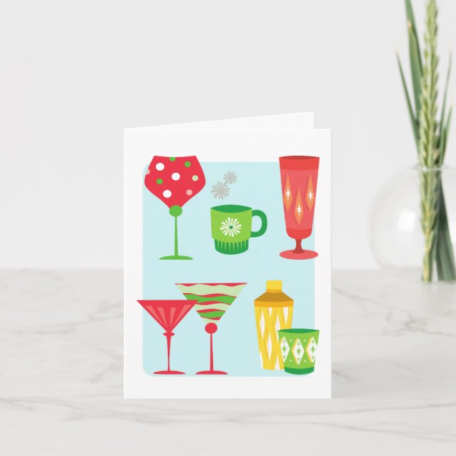 Weihnachtscocktail Brillen Mitte des Jahrhunderts  Feiertagskarte (Vorderseite)