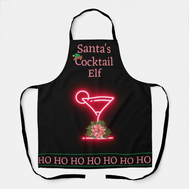 Weihnachtscocktail Elf Black und Neon Schürze (Vorderseite)