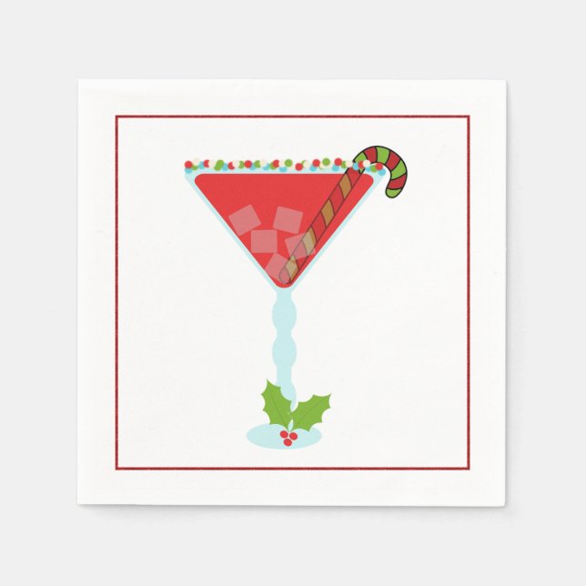 Weihnachtscocktail Napkin mit Martini, Oliven und Serviette (Vorderseite)