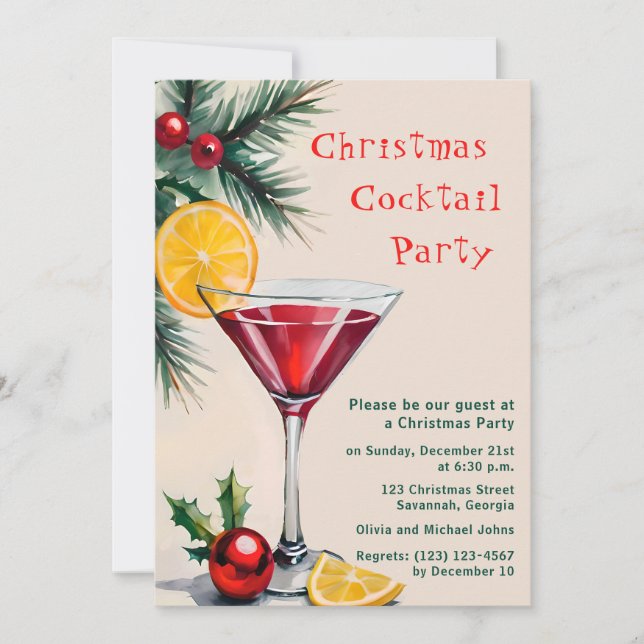 Weihnachtscocktail Party Einladung Wasserfarbe (Vorderseite)