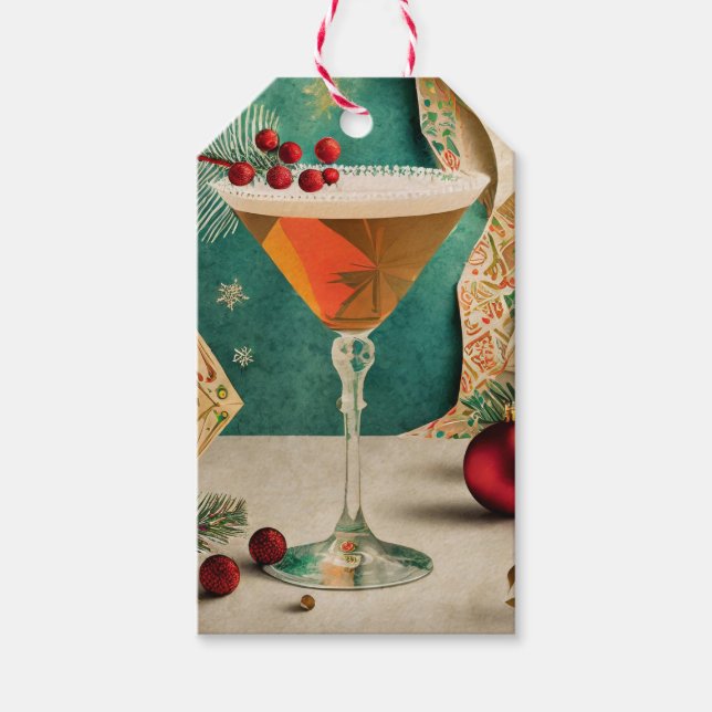 Weihnachtscocktail Party Happy Hour Geschenkanhänger (Vorderseite)