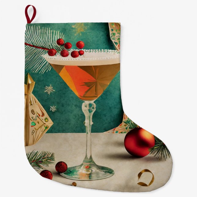 Weihnachtscocktail Party Happy Hour Großer Weihnachtsstrumpf (Vorderseite)