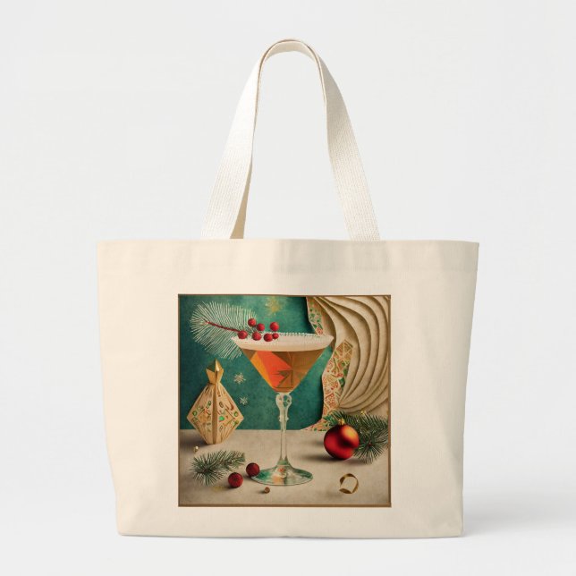 Weihnachtscocktail Party Happy Hour Jumbo Stoffbeutel (Vorne)