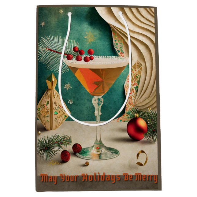 Weihnachtscocktail Party Happy Hour Mittlere Geschenktüte (Vorderseite)