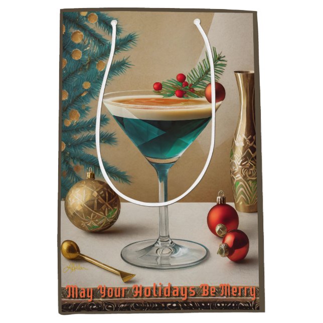 Weihnachtscocktail Party Happy Hour Mittlere Geschenktüte (Vorderseite)