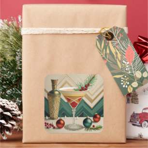 Weihnachtscocktail Party Happy Hour Quadratischer Aufkleber