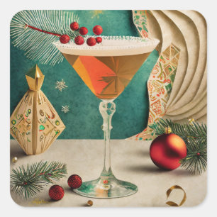 Weihnachtscocktail Party Happy Hour Quadratischer Aufkleber