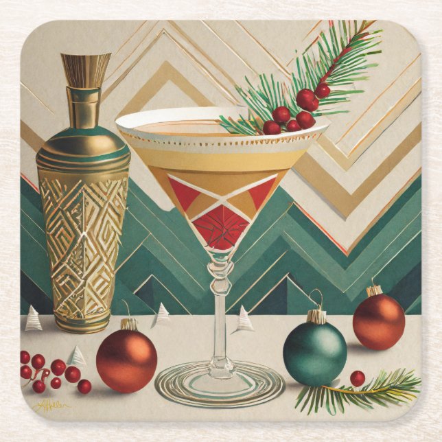 Weihnachtscocktail Party Happy Hour Rechteckiger Pappuntersetzer (Vorderseite)