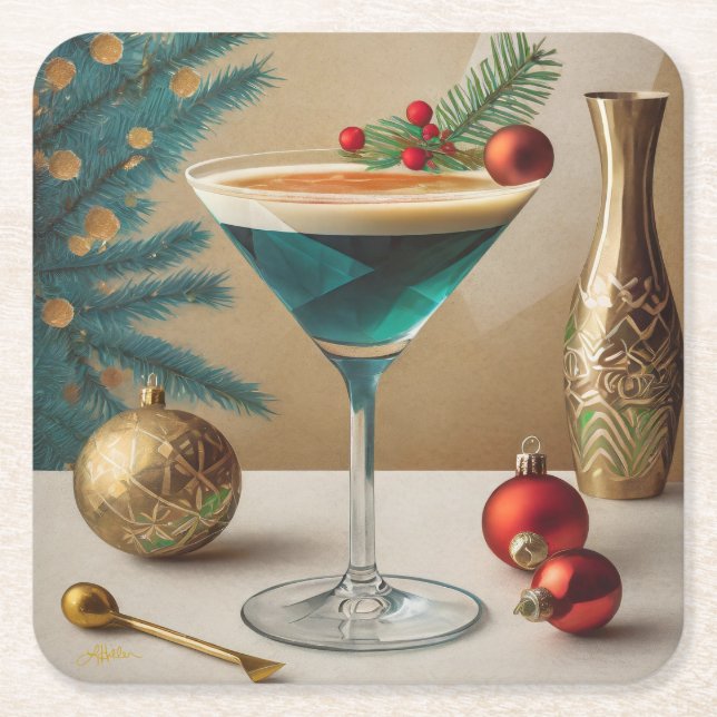 Weihnachtscocktail Party Happy Hour Rechteckiger Pappuntersetzer (Vorderseite)
