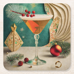 Weihnachtscocktail Party Happy Hour Rechteckiger Pappuntersetzer