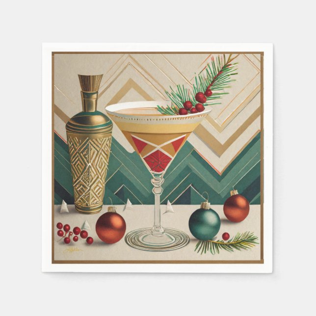 Weihnachtscocktail Party Happy Hour Serviette (Vorderseite)