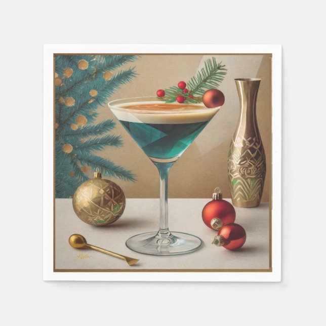 Weihnachtscocktail Party Happy Hour Serviette (Vorderseite)