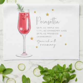 Weihnachtscocktail Wasserfarbe Poinsettia Rezept Geschirrtuch