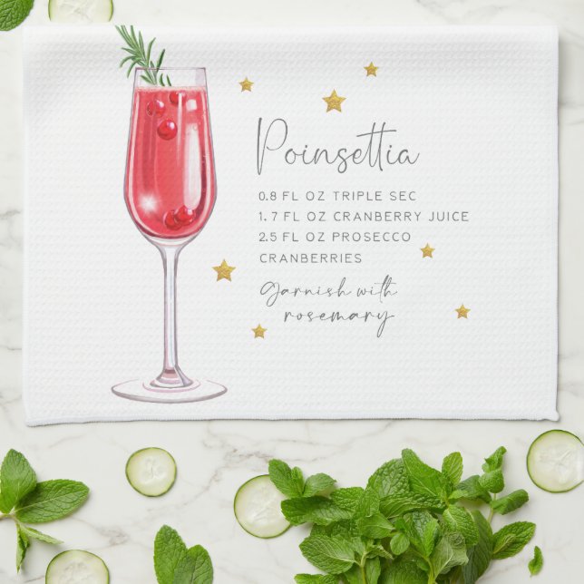 Weihnachtscocktail Wasserfarbe Poinsettia Rezept Geschirrtuch (Gefaltet)