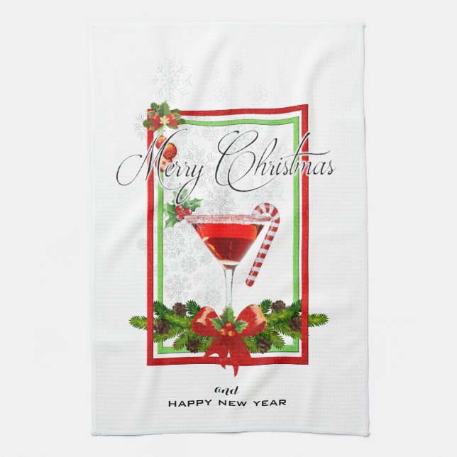 Weihnachtscocktail Watercolor Art Küchentuch (Vertikal)